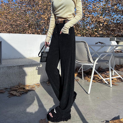 High Waist Corduroy Wide Leg Pants SpreePicky