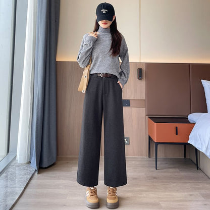 High Waist Plain Cropped Wide Leg Pants SpreePicky