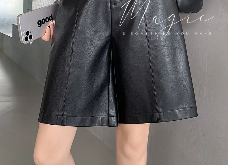 High Waist Plain Faux Leather Shorts SpreePicky