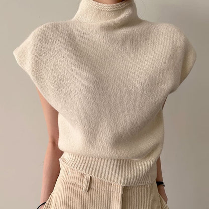 Cap Sleeve Mock Neck Plain Knit Top SpreePicky