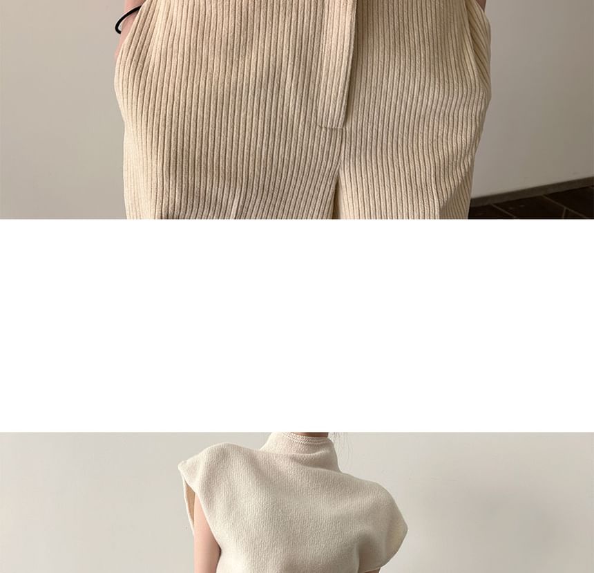 Cap Sleeve Mock Neck Plain Knit Top SpreePicky