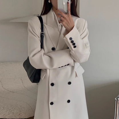 Peak Lapel Plain Midi Double Breasted Coat SpreePicky