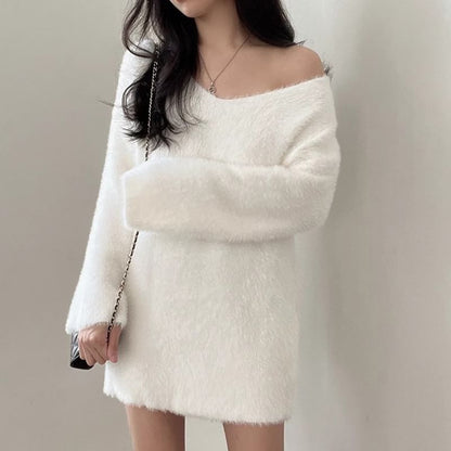 V-Neck Plain Oversized Sweater SpreePicky