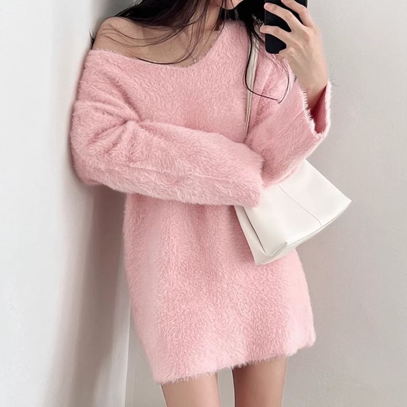 V-Neck Plain Oversized Sweater SpreePicky