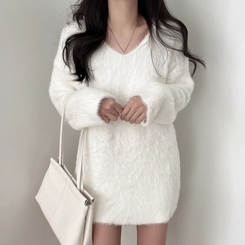 V-Neck Plain Oversized Sweater SpreePicky