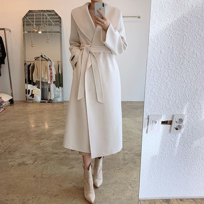 Collared Plain Midi Tie Front Coat SpreePicky