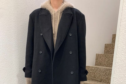 Collared Plain Midi Double Breasted Coat SpreePicky