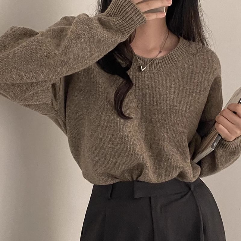 Round Neck Plain Sweater SpreePicky