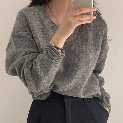 Round Neck Plain Sweater SpreePicky