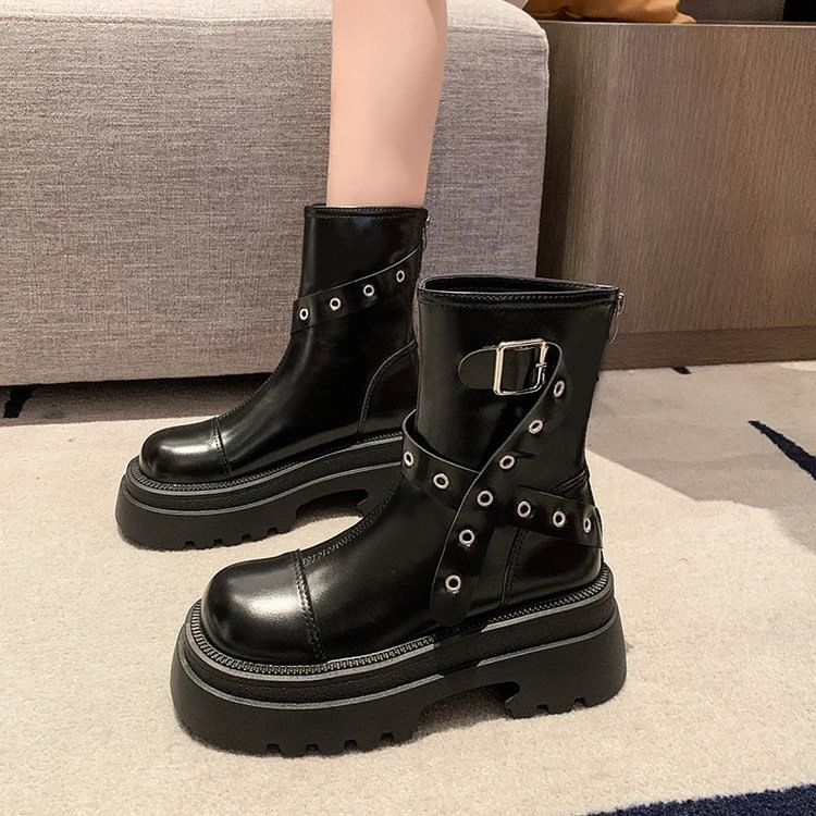 Buckled Platform Boots SpreePicky