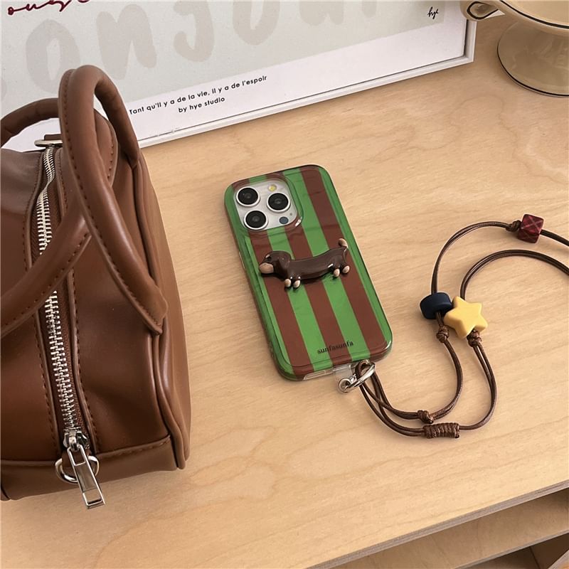 Dog Striped Phone Case / Cord Lanyard / Set - iPhone 16 Pro Max / 16 Pro / 16 Plus / 16 / 15 Pro Max / 15 Pro / 15 Plus / 15 / 14 Pro Max / 14 Pro / 14 Plus / 14 / 13 Pro Max / 13 Pro / 13 / 13 Mini SpreePicky