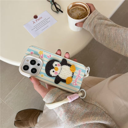 Penguin Embroidered Phone Case / Strap / Set - iPhone 16 Pro Max / 16 Pro / 16 Plus / 16 / 15 Pro Max / 15 Pro / 15 Plus / 15 / 14 Pro Max / 14 Pro / 14 Plus / 14 / 13 Pro Max / 13 Pro / 13 / 13 Mini SpreePicky