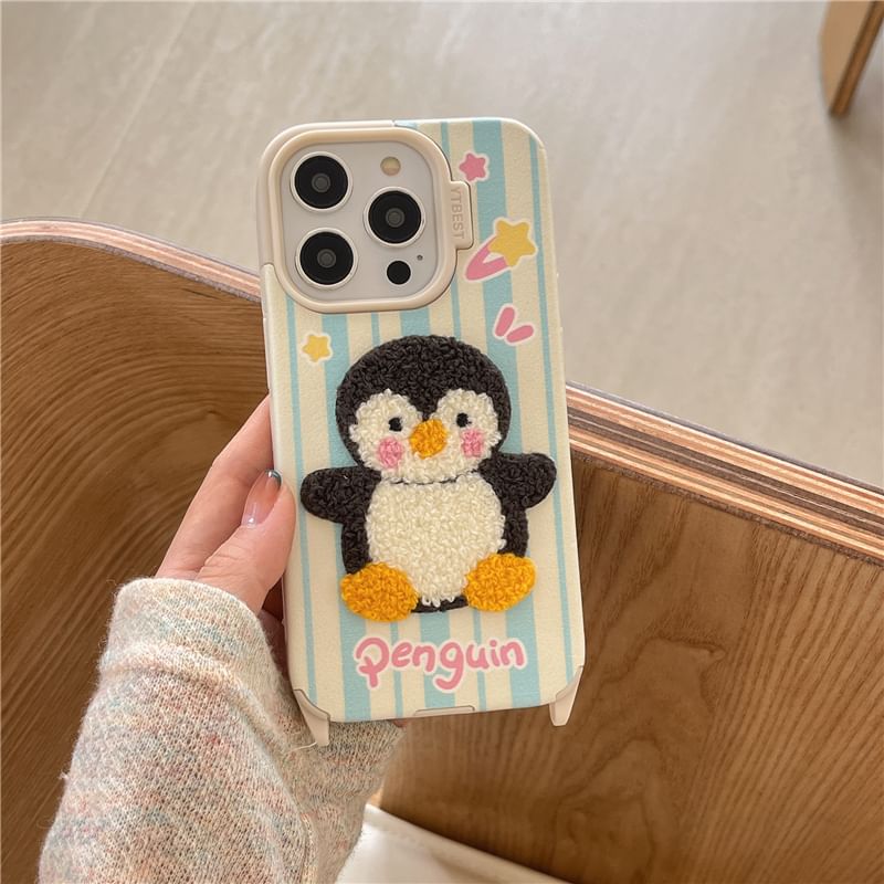 Penguin Embroidered Phone Case / Strap / Set - iPhone 16 Pro Max / 16 Pro / 16 Plus / 16 / 15 Pro Max / 15 Pro / 15 Plus / 15 / 14 Pro Max / 14 Pro / 14 Plus / 14 / 13 Pro Max / 13 Pro / 13 / 13 Mini SpreePicky