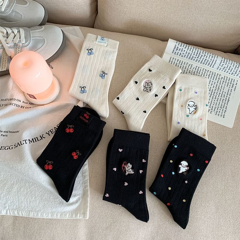 Heart Embroidery Crew Socks SpreePicky