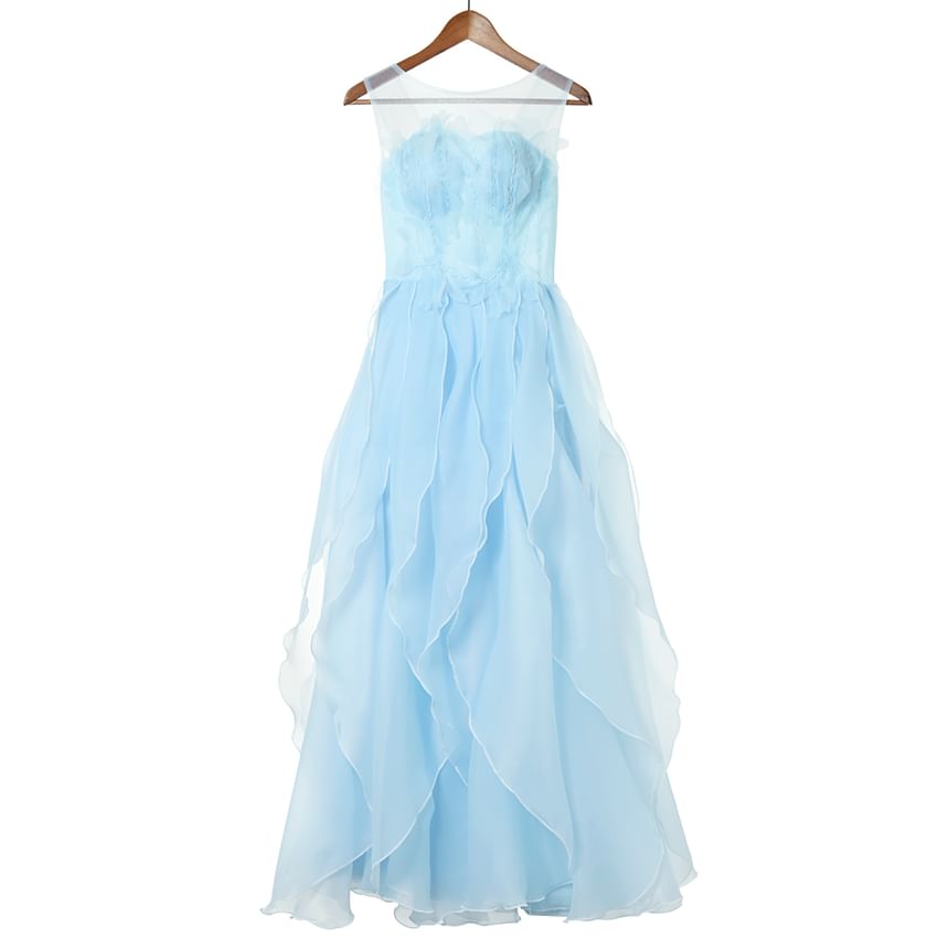 Plain Ruffle A-Line Evening Gown SpreePicky