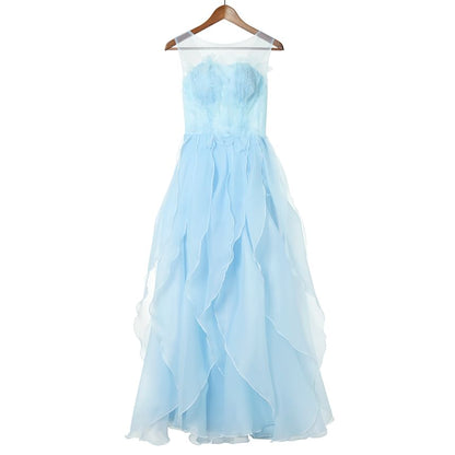 Plain Ruffle A-Line Evening Gown SpreePicky