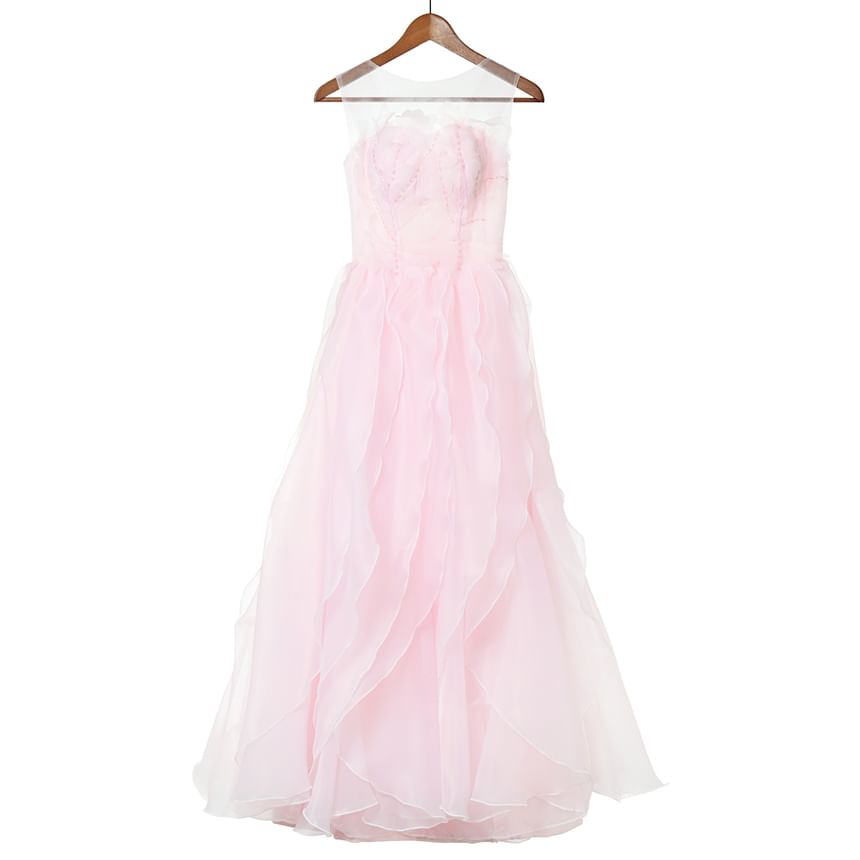 Plain Ruffle A-Line Evening Gown SpreePicky