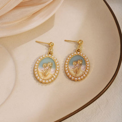 Tulip Faux Pearl Alloy Drop Earring SpreePicky