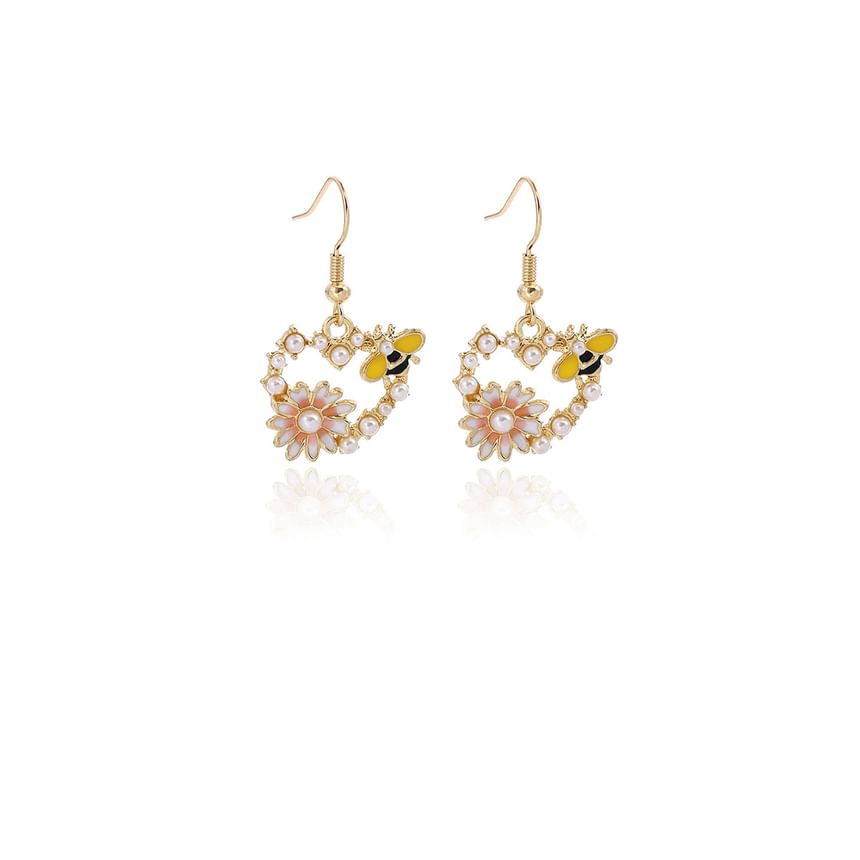 Floral Faux Pearl Bee Alloy Drop Earring SpreePicky