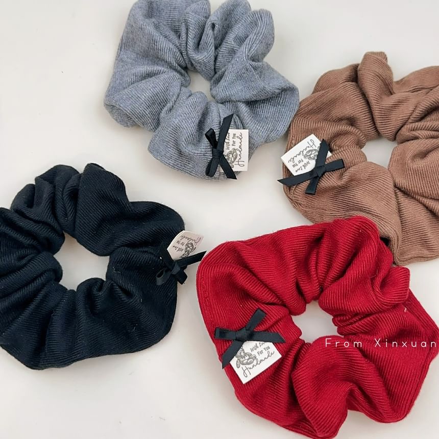 Bow Accent Plain Corduroy Scrunchie SpreePicky