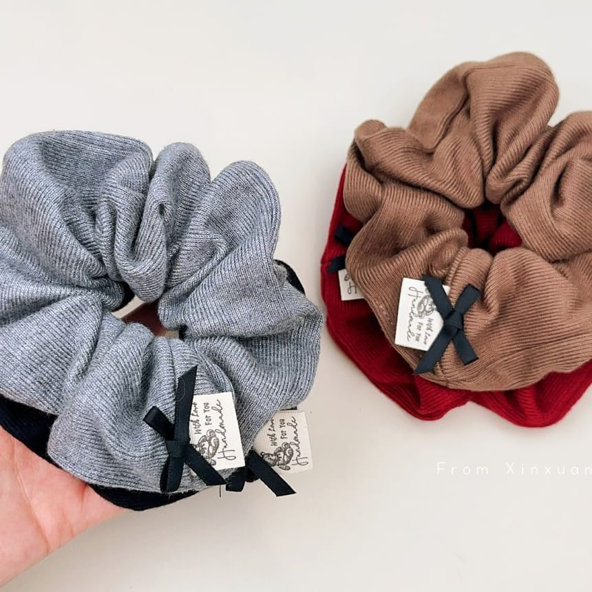 Bow Accent Plain Corduroy Scrunchie SpreePicky