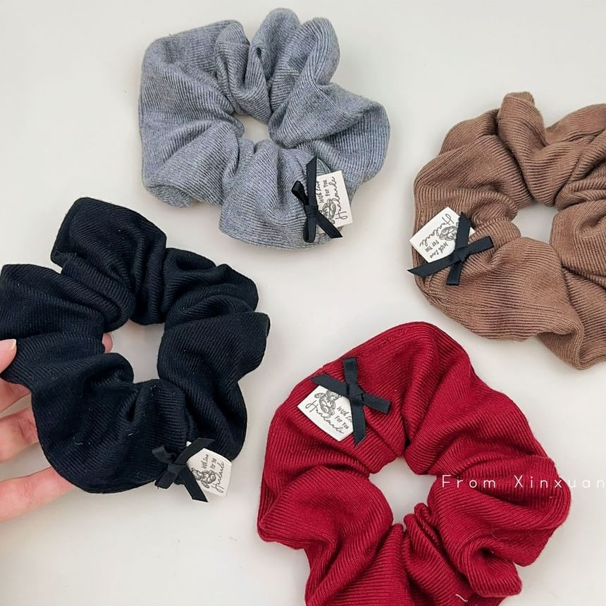 Bow Accent Plain Corduroy Scrunchie SpreePicky