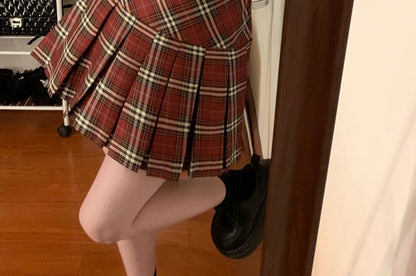 High Rise Plaid Mini Pleated Skirt SpreePicky