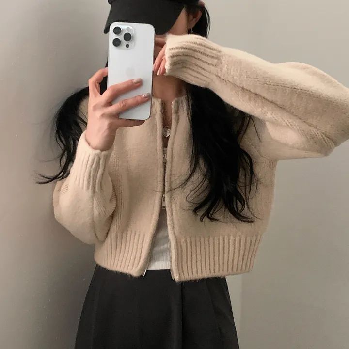 Round Neck Plain Zip Cardigan SpreePicky