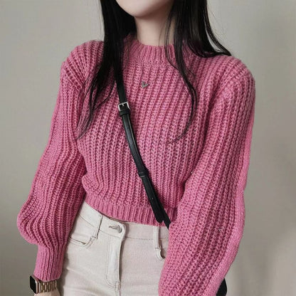 Cropped Crochet-Knit Sweater SpreePicky