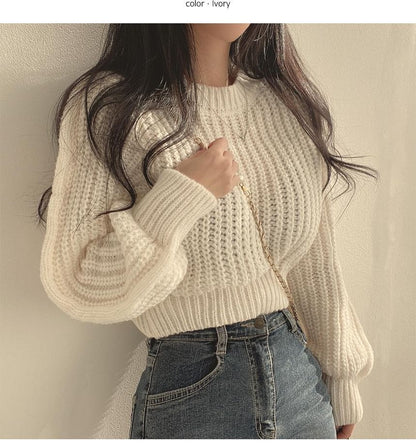 Cropped Crochet-Knit Sweater SpreePicky