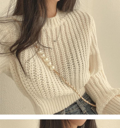 Cropped Crochet-Knit Sweater SpreePicky