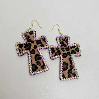 Rhinestone Leopard Cross Drop Earring SpreePicky