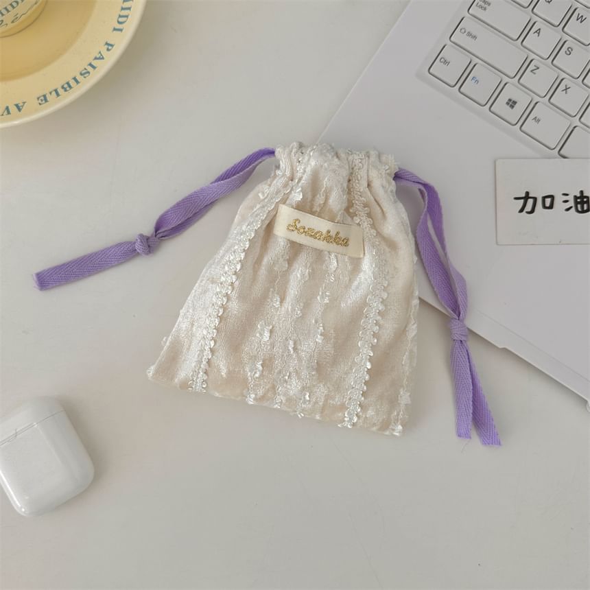 Lettering Lace Drawstring Pouch SpreePicky