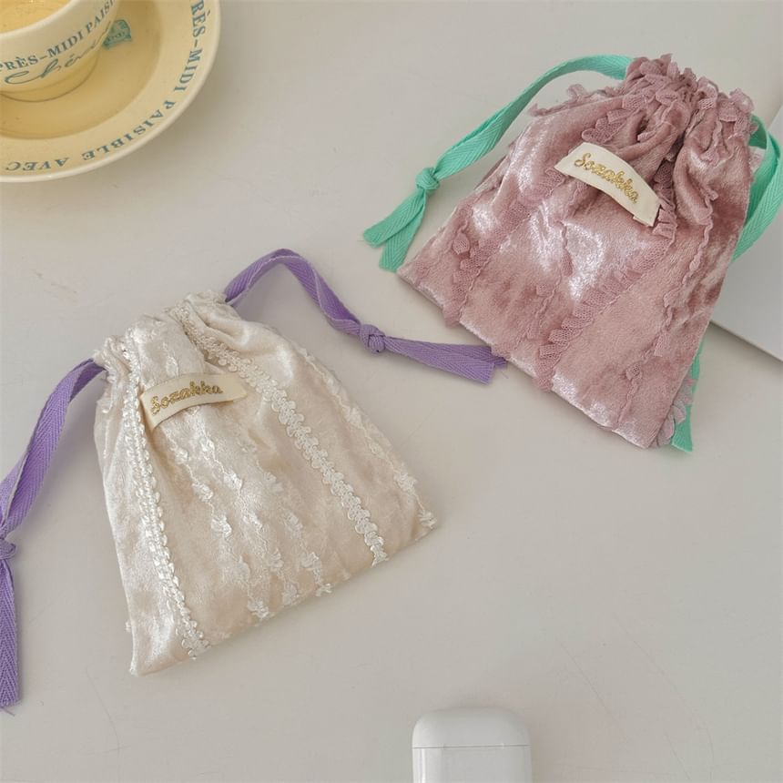 Lettering Lace Drawstring Pouch SpreePicky