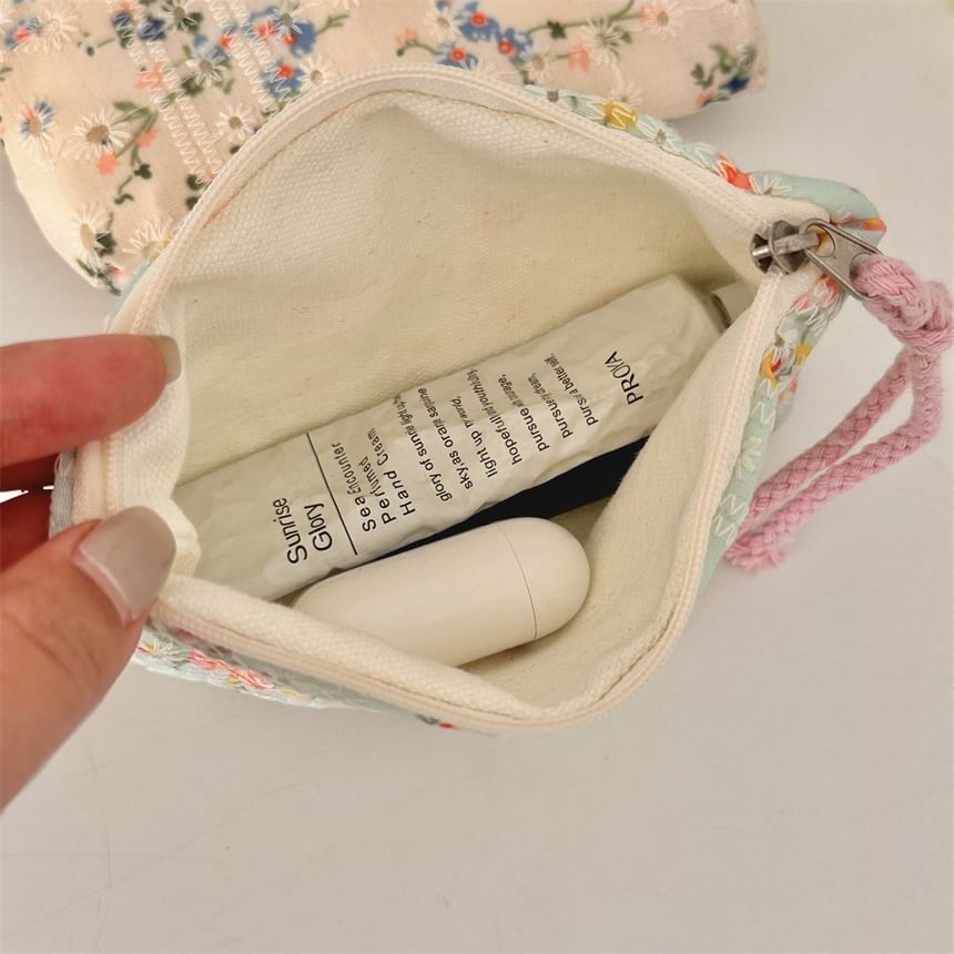 Lettering Floral Print Cosmetic Pouch SpreePicky