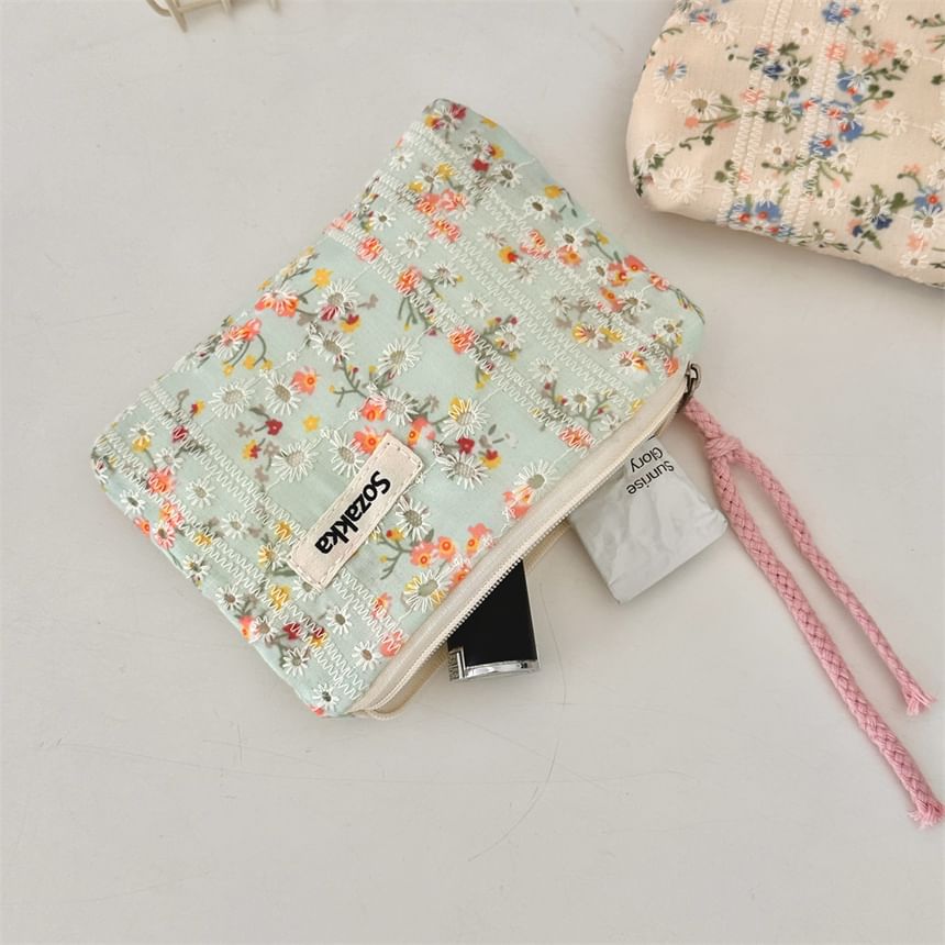 Lettering Floral Print Cosmetic Pouch SpreePicky