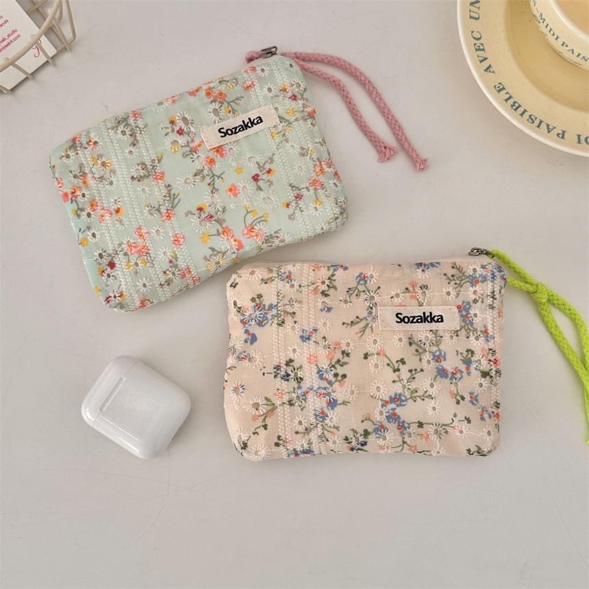 Lettering Floral Print Cosmetic Pouch SpreePicky