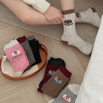 Cartoon Patterned Melange Short Socks SpreePicky