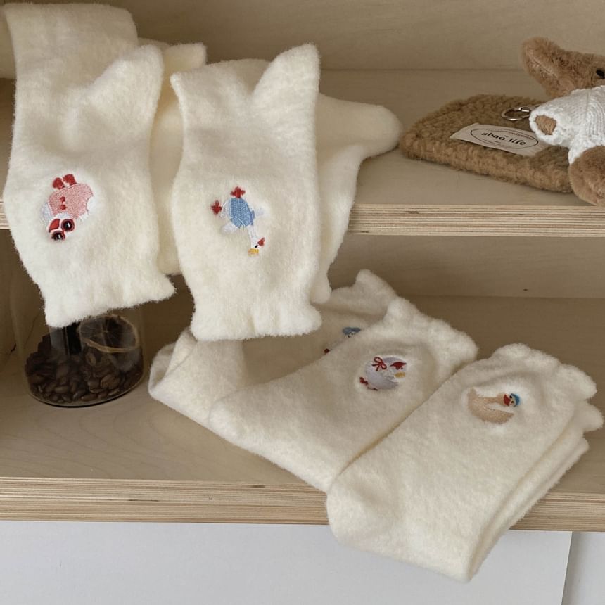 Duck Embroidered Fleece Short Socks SpreePicky