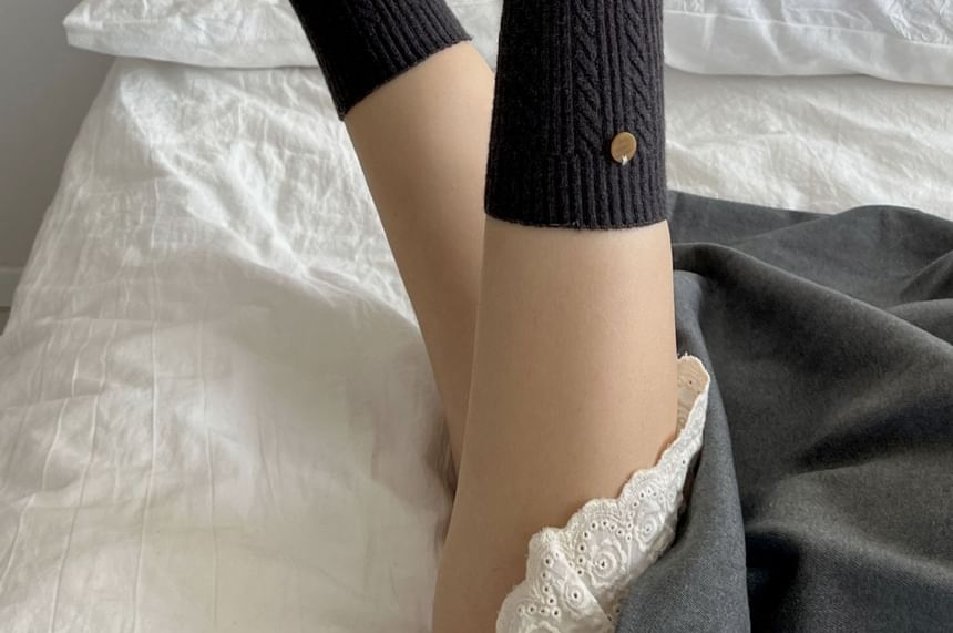 Plain Cable Knit Short Socks SpreePicky