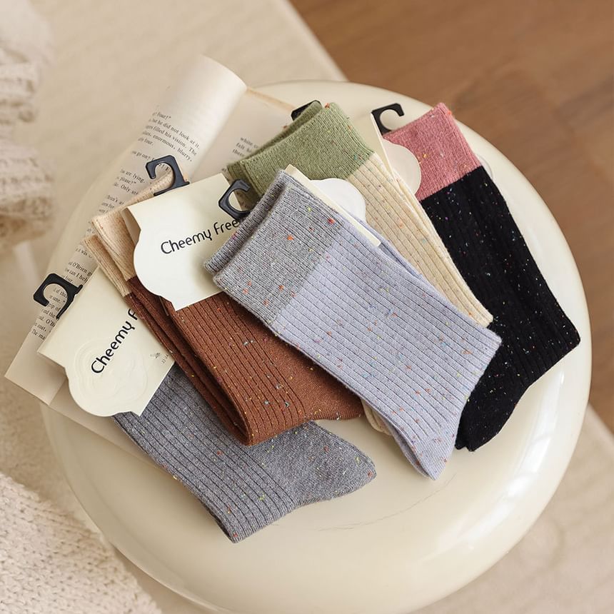 Melange Ribbed Short Socks SpreePicky