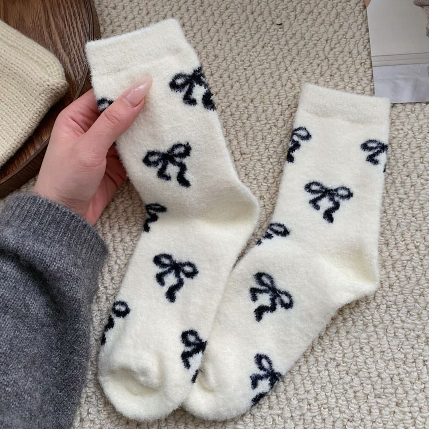 Bow Patterned Fleece Short Socks SpreePicky