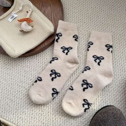 Bow Patterned Fleece Short Socks SpreePicky