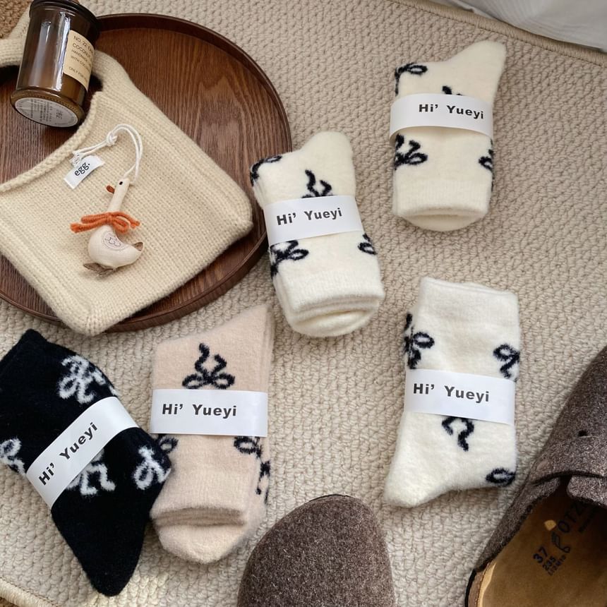 Bow Patterned Fleece Short Socks SpreePicky