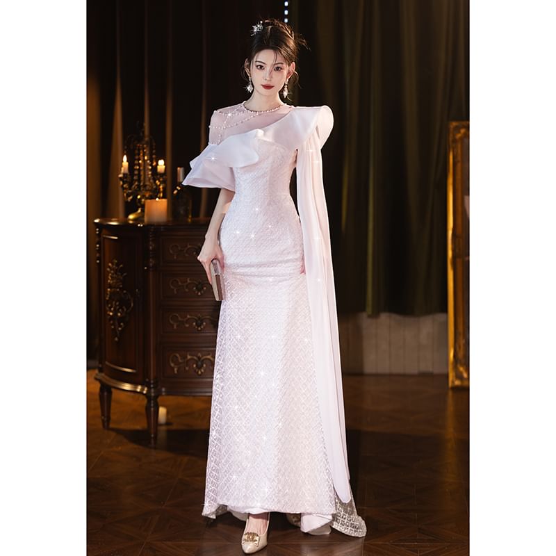 Off Shoulder Evening Mermaid Asymmetrical Gown FashionChic