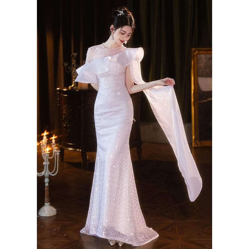 Off Shoulder Evening Mermaid Asymmetrical Gown FashionChic