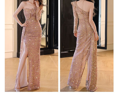 One-Sleeve Sequin Sheath Evening Gown SpreePicky