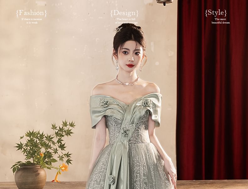 Ball Mesh Gown V-Neck Evening A-Line Short-Sleeve FashionChic