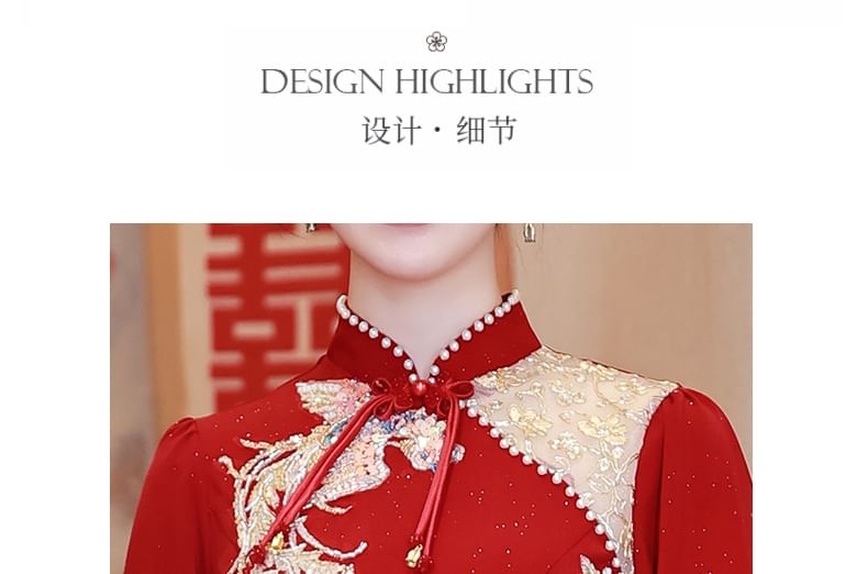 Long-Sleeve Embroidered Traditional Chinese Mermaid Cheongsam SpreePicky