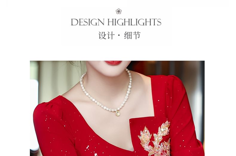 Neck Square Gown Evening Embroidered A-Line Long-Sleeve FashionChic